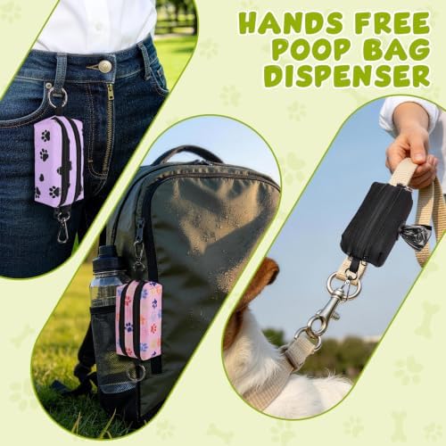 Dog Poop Bag Holder for Leashes 2 Zipper Pockets Pink 1 Pack