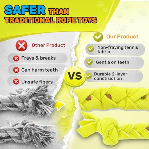 GURU Pet Squeaking Tennis Snuffle Rope Dog Toy with Braided Design - Snuffle Rope for Durable Play - Interactive Dog Toy with Squeakers & Treat Hiding for Stimulation - Dog Snuffle Toy for Active Pets