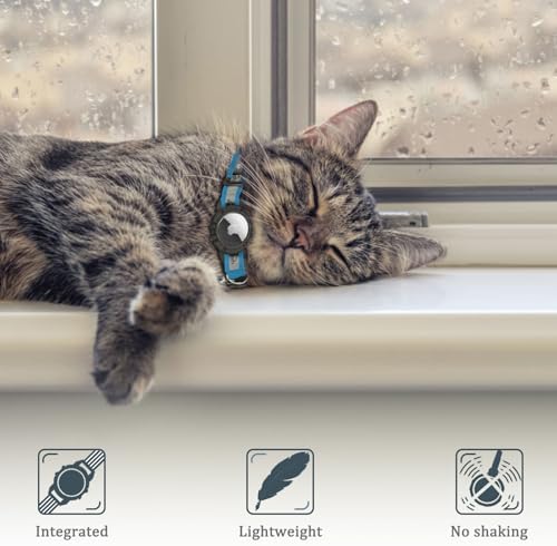 Reflective AirTag Cat Collar, Integrated Cat Collar with Air Tag Holder | Built in AirTag Holder, Adjustable 7-13in for Cats, Kittens and Puppies, Safety Elastic Band, Reflective for Night Walking