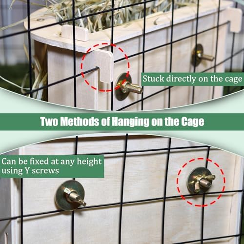 Guinea Pig Hay Feeder Wooden Rabbit Hay Rack Bunny Treat Holder Vegetable Dispenser Foraging Toy Cage Accessories for Chinchillas Small Animals
