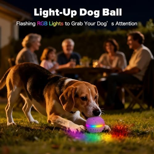 Interactive Dog Toys Ball, Self-Rolling & Bouncing Ball with RGB Colorful Lights to Keep Them Busy, 3-in-1 Interactive Mode, E-TPU Material, Type-C Charging, Moving Dog Toy for Dogs Puppies (Pink)