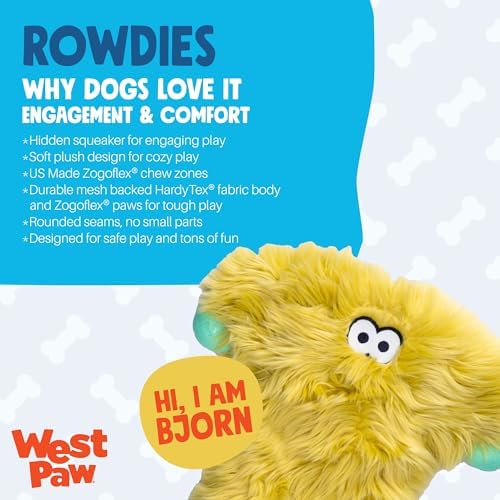 WEST PAW Rowdies Bjorn Durable Plush Dog Toy with Reinforced Seams Chew Resistant Design and Interactive Squeaker for Playtime Indoors or Outdoors Bundle for Dogs Who Deserve the Best - Citrus