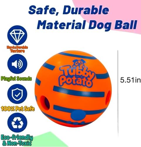 Tubby Potato™ Tater Tumbler Sound Ball – Interactive Dog Toy for All Breeds & Sizes | Durable, Makes Fun sounds When Rolled or Shaken, 5.5 Inches, Orange, Preferred by Pets over the wobble giggle toys