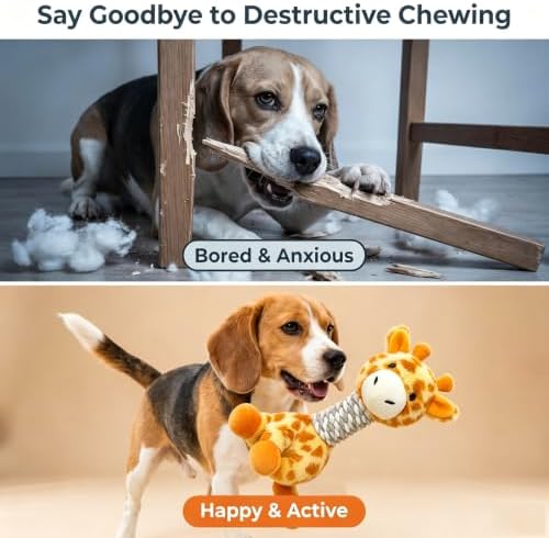 Indestructible Giraffe Plush Squeaky Dog Toy for Aggressive Chewers