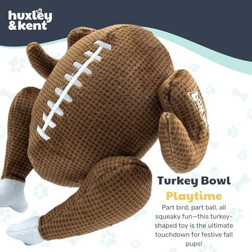 Huxley & Kent Funny Dog Toy w/Squeaker – Thanksgiving Fall Power Plush Squeaky Dog Toys for Small, Medium & Large Dogs – Soft Stuffed Animal for Indoor Play & Fetch - Turkey Bowl, Large