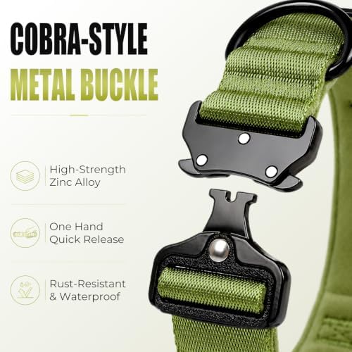 Tactical AirTag Dog Collar with Holder for Medium Large Dogs, Green, XL