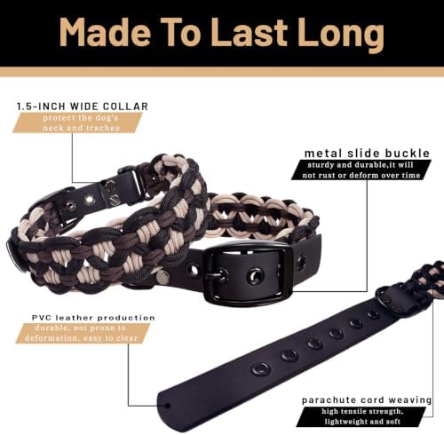 Mocha Charcoal Woven Paracord Wide Dog Collar, M