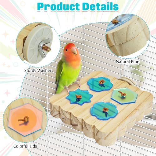PINVNBY Wooden Bird Foraging Toys Interactive Parrots Foraging Toys