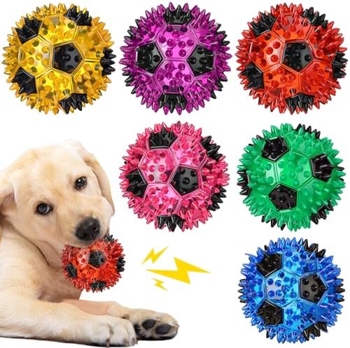 Gemscream 6 Pcs 3.4'' Spiky Squeaker Football Dog Toy Balls for Teething