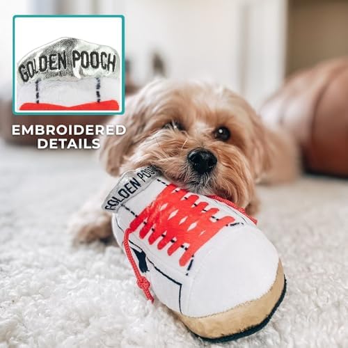 Haute Diggity Dog Golden Pooch Tennis Shoe Plush Dog Toy, Designer Parody