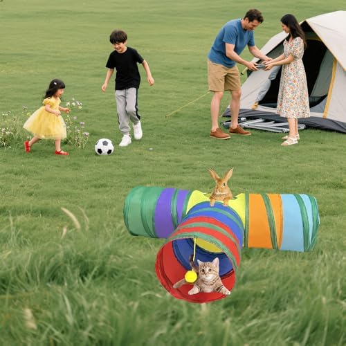 3-Way Collapsible Cat Tunnel Tube Toy Rainbow T-Shape