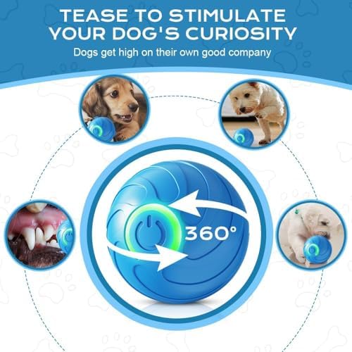 Vibrating Dog Toy – USB Rechargeable Interactive Shaky Toy for Small, Medium, Large Dogs – Automatic Moving with LED Light – Durable Bite-Resistant Pet Toy (Blue)