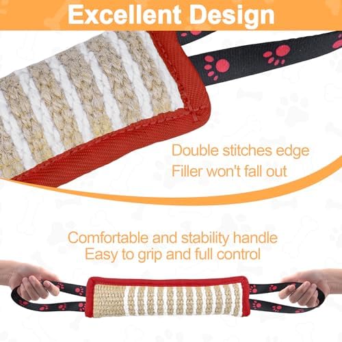 ToLanbbt Dog Tug Toy Dog Bite Jute Pillow Pull Toy with 2 Strong Handles Perfect for Tug of War, Puppy Interactive Play, Tear Resistant Bite Training Toys for Small Medium Large Dogs (Red Footprint)