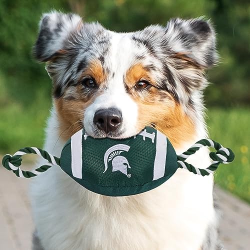 NCAA Michigan State Spartans Football Dog Toy, Tough Quality Nylon Materials, Strong Pull Ropes, Inner Squeaker, Collegiate Team Color