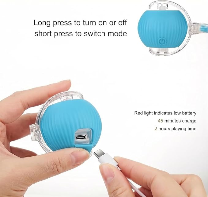 Interactive Dog Cat Toy Ball, Upgraded Rechargable Smart Automatic Rolling Pet Ball with Tail, Fast Moving Toy for Bored Indoor Kitty Puppy- Blue