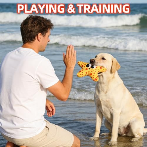 PUPTECK Floating Pool Toys for Dogs - 2 Pack Squeaky Pet Water Toys for Fetch & Training, Interactive Summer Outdoor for Large Small Medium Dogs, Starfish & Manta Ray