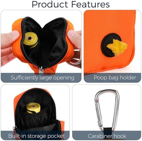 Small Dog Treat Bag, Portable Dog Treat Bag for Leash with Clip, Puppy Training Bags Built in Poop Bag Dispenser, Pocket Sized Dog Treats Pouch, Doggie Snack Rewards Bag, Dog Treat Carrier