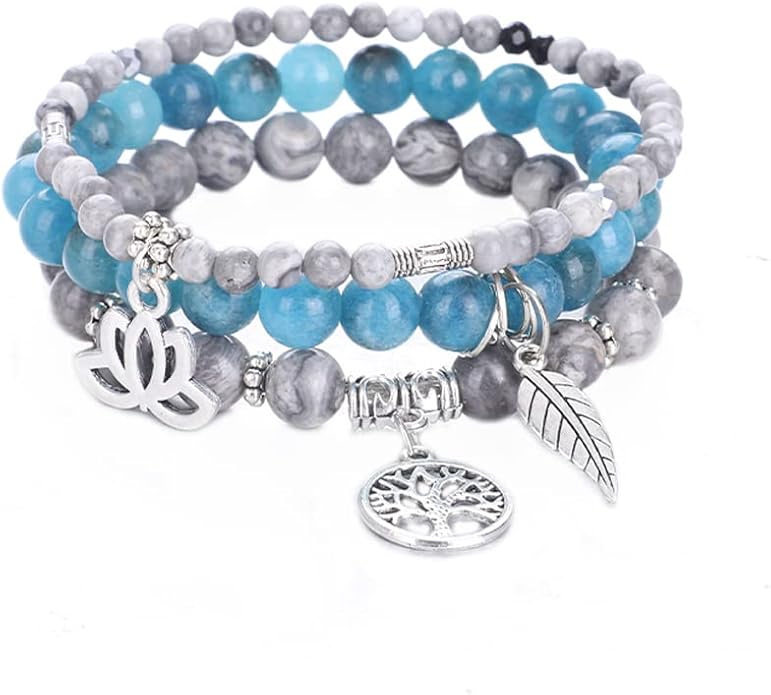 UEUC Tree of Life Yoga Healing Stone Bracelets,Multilayer Lotus Chakra Stone Reiki Bracelet Sets,Anxiety Crystal Natural Stone,for Women Stress Relief