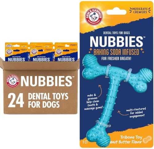 Arm & Hammer Nubbies T-Bone Dental Dog Chew Toy, Peanut Butter, 24-Pk