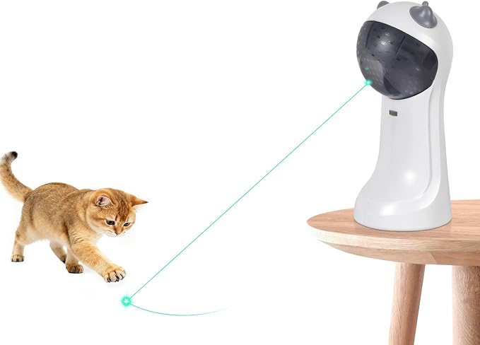 TBTeek Automatic Cat Toy Green Light, 5 Fun Patterns, 4 Speed Modes | Motion-Activated, Rechargeable, Adjustable Light Angles, Random Trajectory