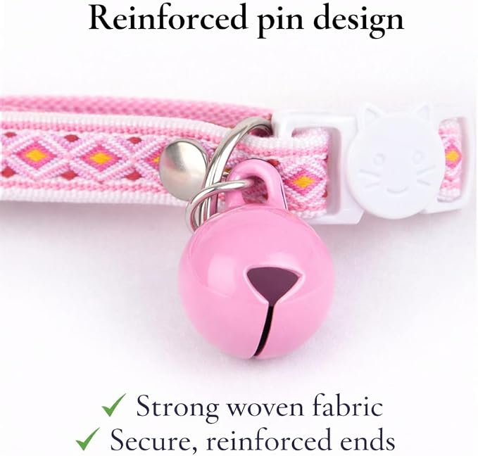 Cat Collar with AirTag Holder – Breakaway Lightweight Woven Cat Collar, Adjustable with Bell for Cats & Kittens (Blossom Charm)| Amazegoods