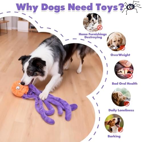 petizer Halloween Squeaky Dog Toy for Aggressive Chewers, Hidden Squeaky Ball Inside, Interactive Crinkle Toy to Keep Them Busy, Dog Ball for Medium Large Dogs
