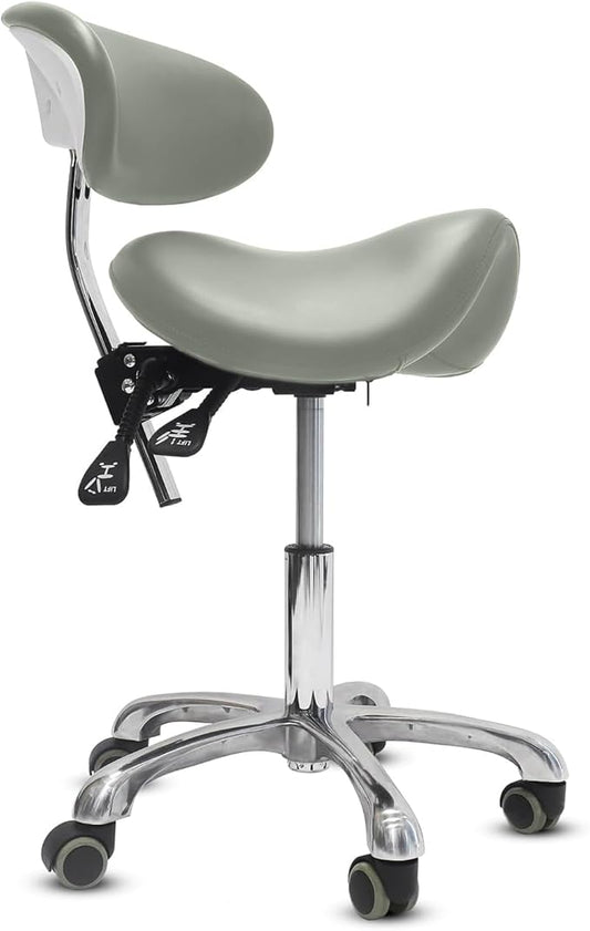 Saddle Stool with Wheels,3-Way Function Rolling Stool with Back Support,Ergonomic Stool Saddle Stool for Hair Stylist for Dentist Salon Tattoo(Grey)