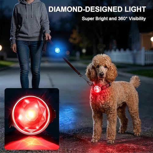 2-Pack Dog Collar Lights, Yesbular USB-C Rechargeable Dog Light Clip-On, Waterproof LED Pet Safety Light with Adjustable Silicone Strap for Night Walking, Camping(RGB 7-Color)