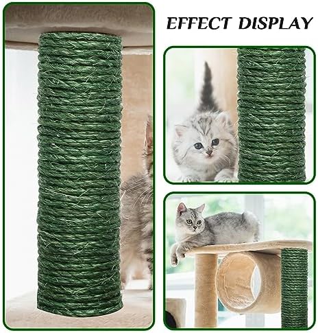 Green Sisal Rope 1/4 Inch by 164-Feet for Cat Scratching Post Tree Tower Replacement Repair and Replace, DIY Hemp Twine Rope for Kittens Shelves Furniture Window Bed Perch House Climbing, 6mm by 50m