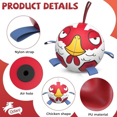 QDAN Dog Ball, Dog Soccer Ball Toy with Straps, Outside Dog Toys,6 Inch