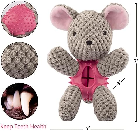 GOOLA Dog Squeaky Toys, Interactive Durable Plush Dog Toy with Squeaker and Crinkle Paper, Natural Rubber Chew Puzzle Dog Toys Leakage Food Toy for Puppy Small Middle Large Dogs, Soft Pet Toys