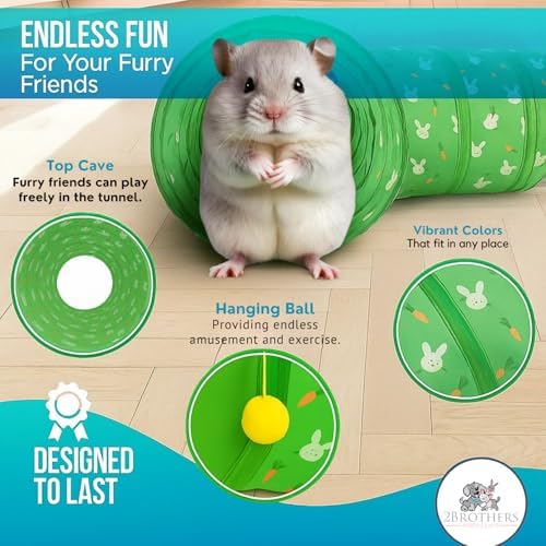 Tunnels with 3-Way Entrance - Cozy, Washable Guinea Pig Hideout - Interactive Cage Toys (Green)