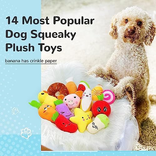 LEGEND SANDY Dog Squeaky Toys, Plush Small Dog Toys for Dogs, Stuffed with Squeakers,14 pcs Puppy Toys with a Carrying Bag for Small Medium Size | 14 pcs Puppy Toys with a Carrying Bag for Small Medium Size, Puppy Chew Toys for Teething