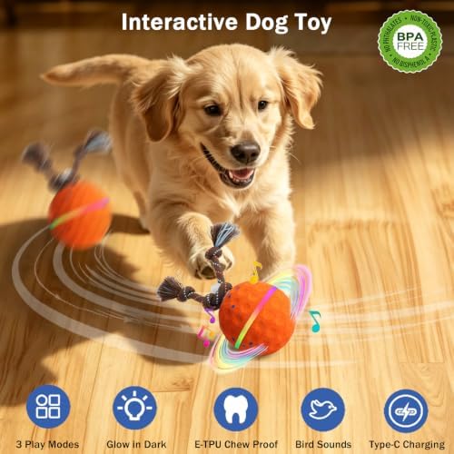 Interactive Dog Toy, 3 Modes Automatic Rolling Ball