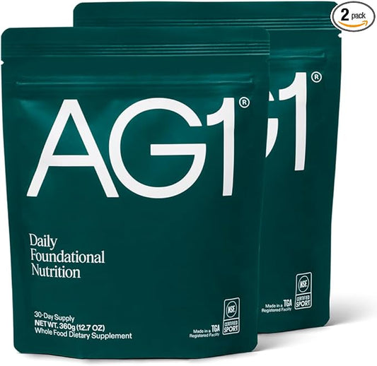 AG1 Greens Powder Supplement | Improve Gut Health | Multivitamin, Probiotic, Gluten Free, Vegan and Keto Friendly | 75 Vitamins (Athletic Greens) - 2 Pack, Classic Formula (30 Servings Per Pouch)