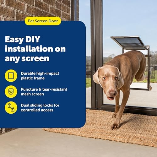 PetSafe Screen Door for Dogs & Cats, Up to 100 lb, Large | For Screen Doors or Porch Screens, Puncture-Resistant Mesh, Sliding Wind-Lock, Quick DIY Snap-in Install