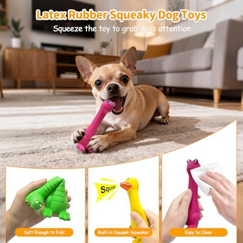 Latex Squeaky Dog Toys, 3 Pack Soft Rubber Dog Chew Toys, 7" Standing Stick Animal Pet Toy to Keep Them Busy, Interactive Fetch Squeak Toy for Puppy Small Dogs