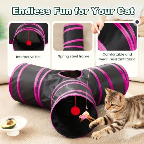 Love's cabin Cat Tunnel for Indoor Cats, 3-Way Collapsible Play Tunnel