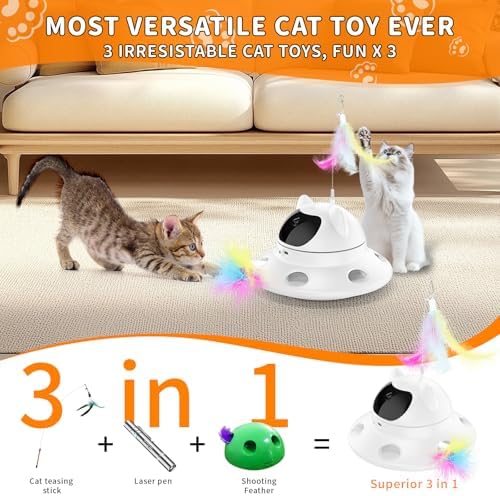 3-in-1Interactive AI Smart Play Cat Toy – Automatic Laser & Feather Toy for Indoor Cats, Keeps Cats Busy When Home Alone