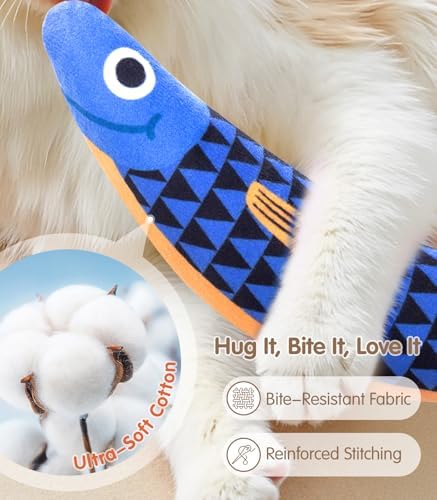 PetBusy Cat Toys with[5000mg A+Natural Catnip &Silvervine] [Baby Grade] Interactive Soft Chew Kicker Cat Toys for Indoor Cats & Kittens, [Crinkle &Bell] Fish Sound Toy, Drives Bored Cat Crazy with Fun