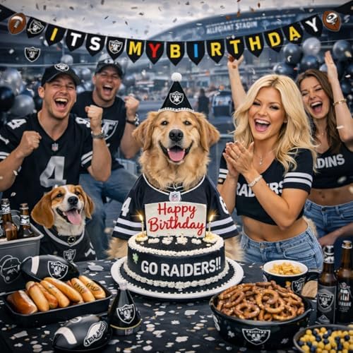 NFL Las Vegas Raiders Birthday Party Banner Licensed Football Team Dog & Cat Birthday Decoration, NFL Dog Birthday Party Set and Costume, Football Fan Pet Party Supplies, Team-Themed Pawty Celebration Backdrop for Birthday Photos