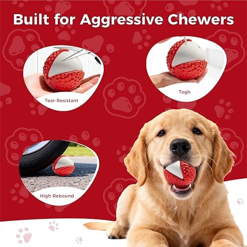 MewaJump Dog Toys Ball Pet Squeaky Toys, Interactive and Trainning Durable Chew Toys for Fetching Games for Agressive Chewer(Lychee)