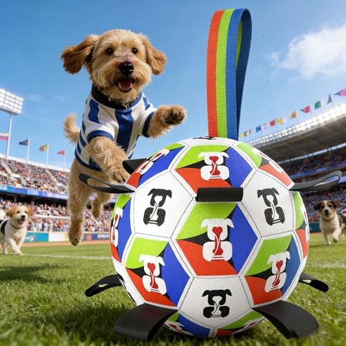 HEYLIFE Interactive Dog Soccer Ball Toy with Straps for 20-90 lbs Dog