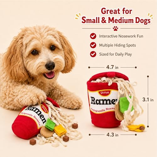 Ramen Cup Dog Toy, Interactive Dog Puzzle Toy, Hide and Seek Snuffle Game, Treat Dispensing Plush Noodle Cup, Nose Work, Food Hiding, Crinkle Toy and Dog Enrichment Game for Small and Medium Dogs