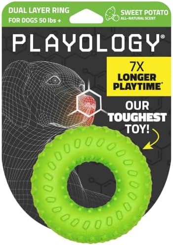 Playology Dual Layer Ring Toy for Aggressive Chewers, Sweet Potato Scent