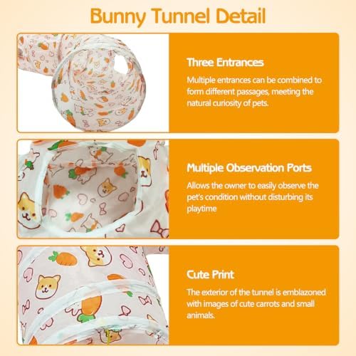 PINVNBY Large Rabbit Tunnel，Collapsible Rabbit Tunnels for Indoor Bunnies Bunny Hideout with 5 Types of Chewing Toys for Ferret Kitten Small Animals (Faucet Shape)