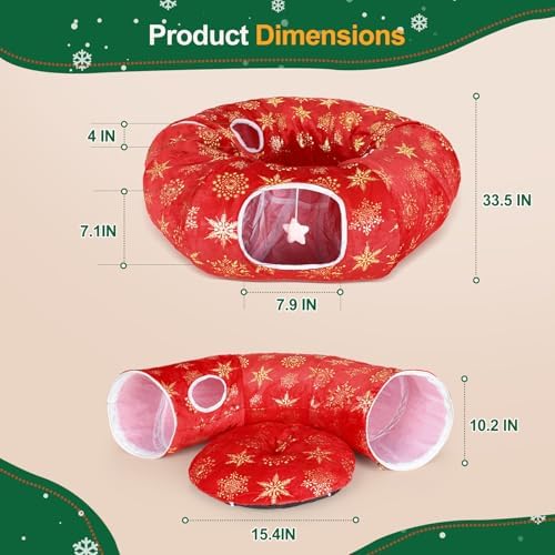 Cat Tunnel Bed for Indoor Cats, L Christmas Tree Skirts Washable Warm Soft Indoor Cat Donut Tunnel, Multifunctional Cat Interactive Playground Toys for Felines Pet Christmas Tree Decoration