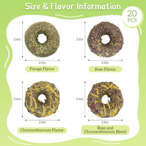 Fhiny 20 PCS Rabbit Chew Toys, Rabbit Treats with Natural Grass and Flowers, Pet Molar Grass Cakes for Guinea Pigs, Chinchillas, Hamsters and Other Small Rodents