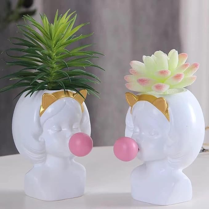 Bubble Blowing Girl Plant Pot Vase Cute Flower Vase Funny Planter Flowerpot Cactus Succulent Planting Pot Makeup Brush Holder Tabletop Storage Jar Art Figurine Statue Home Office Decoration