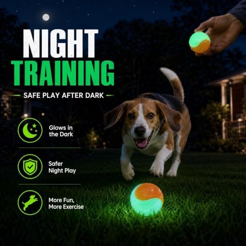 12-Pack Glow in The Dark Dog Balls, Indestructible Rubber Chew Toys for Puppy Training and Night Play, Interactive Fetch Balls for Small Medium Breeds (6.5cm, Assorted Colors)